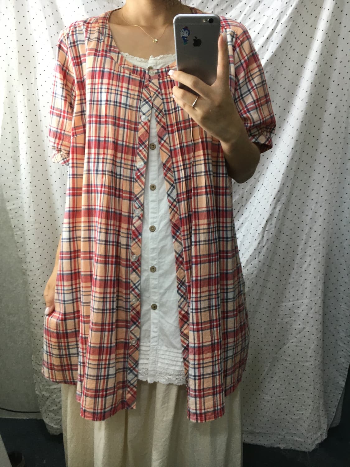 오렌지 체크 반소매 바선생 상품이미지2
