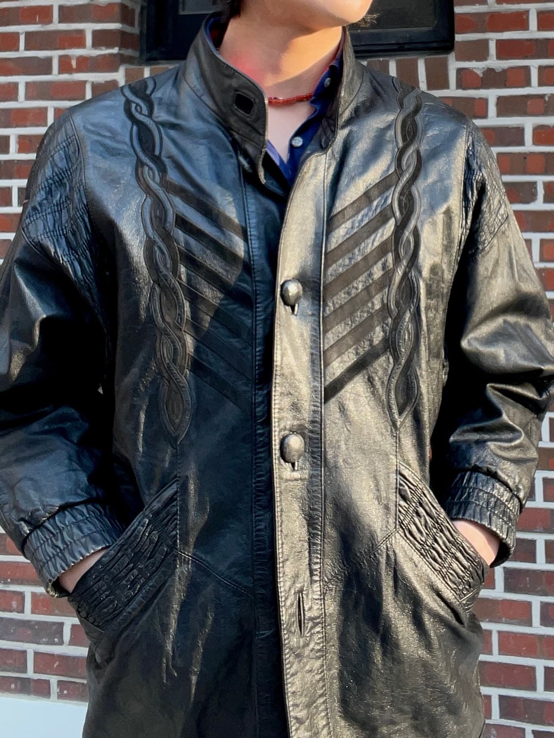 Won Dong Hee 보헤미안 웨스턴 블랙레더 카코트 상품이미지1