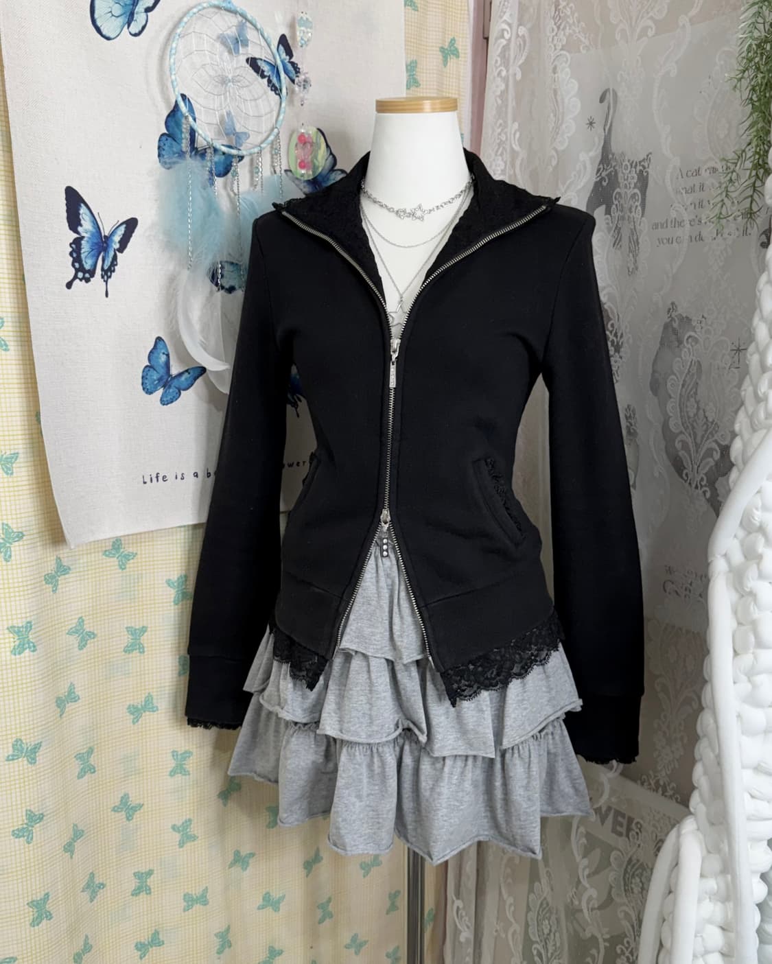 블랙 레이스 투웨이 집업 자켓 상품이미지1