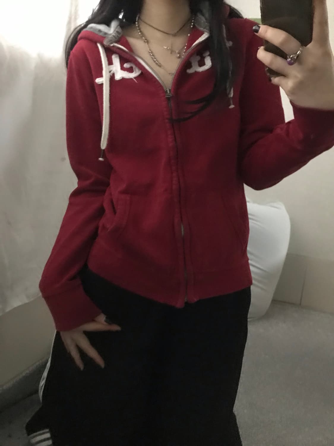 아베크롬비 딥레드 슬림핏 후드집업 상품이미지4