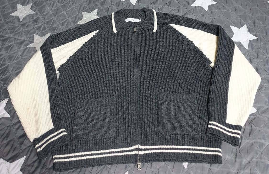 LEIRE 르아르 배색 카라 니트 집업 가디건 그레이 (L) 상품이미지2