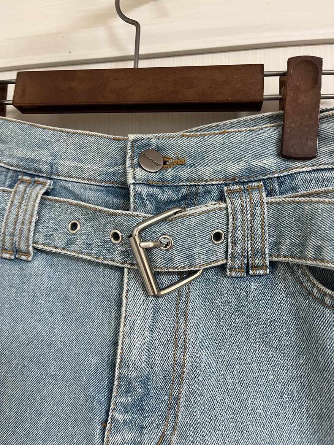 연청 벨트 데님 팬츠 반바지 상품이미지3
