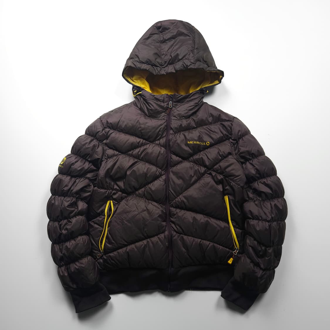 머렐 구스다운 크롭드 후드 경량 패딩 브라운 (L) 상품이미지1