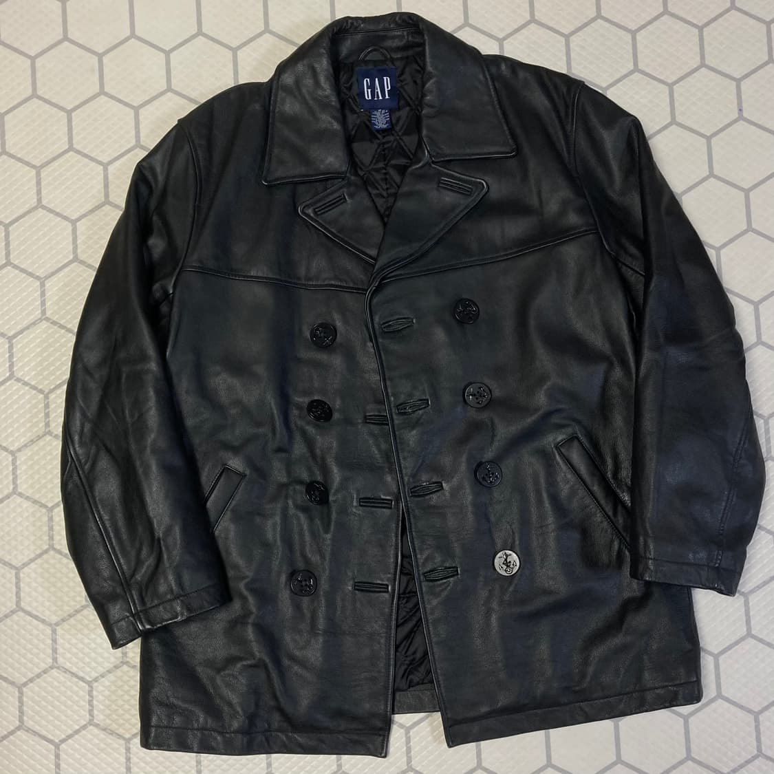 (M) 90s 갭 레더 피코트 블랙 올드갭 상품이미지4