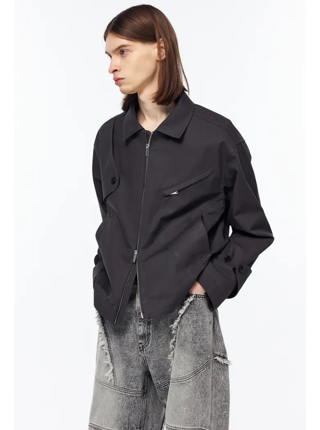 언지미크 크롭 트렌치 자켓 차콜 L 상품이미지3