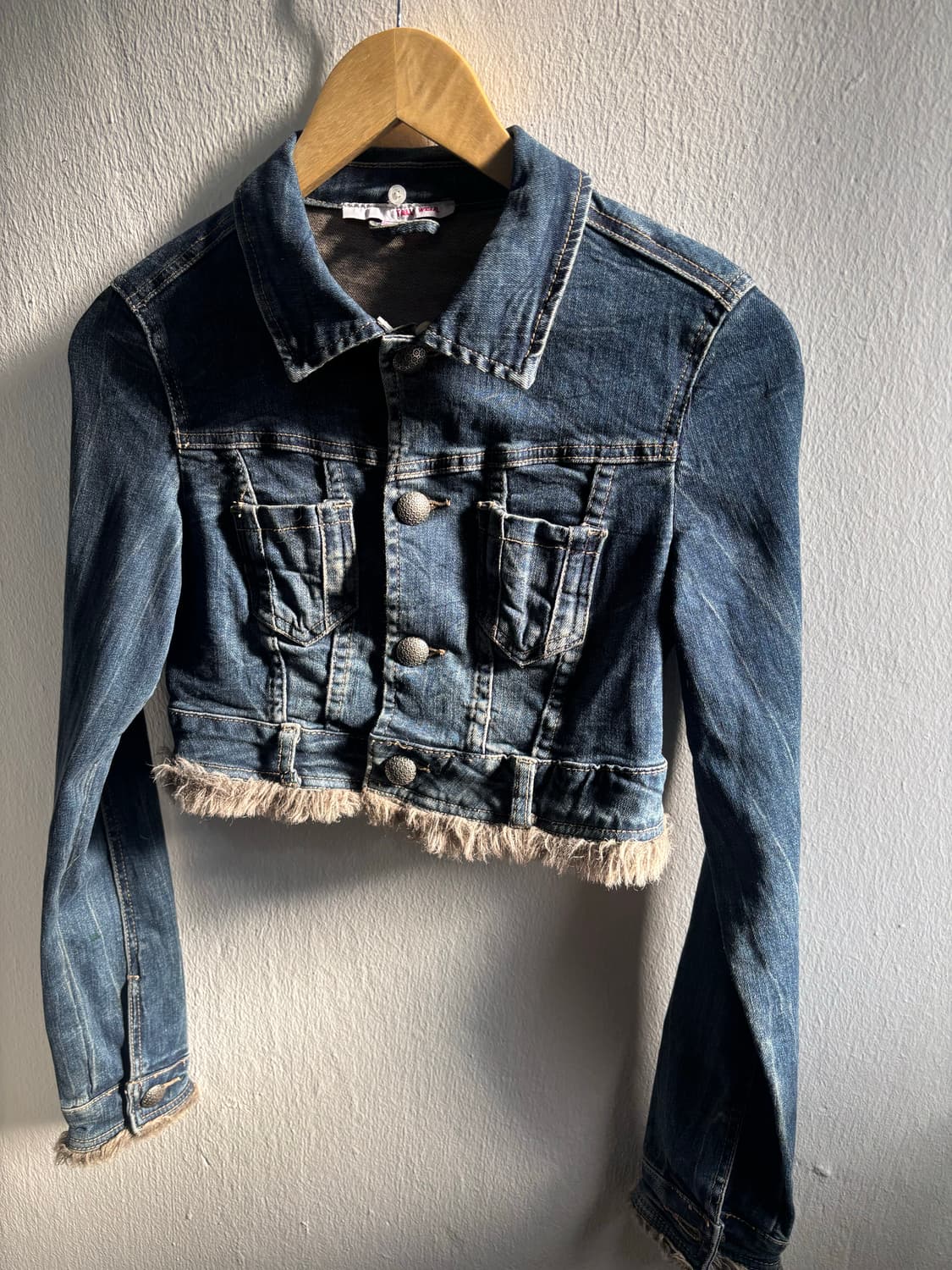 Vintage Cropped Fur-Trim Denim Jacket 상품이미지5
