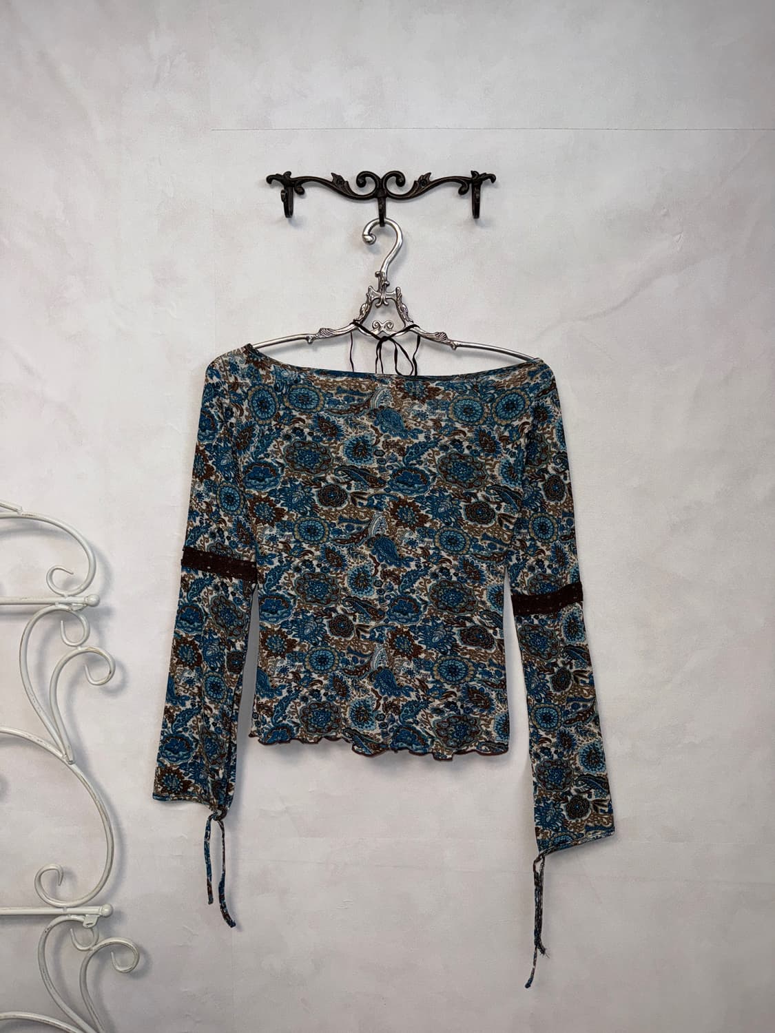 Blue oriental floral laceup 오프숄더 메쉬 bl 상품이미지5