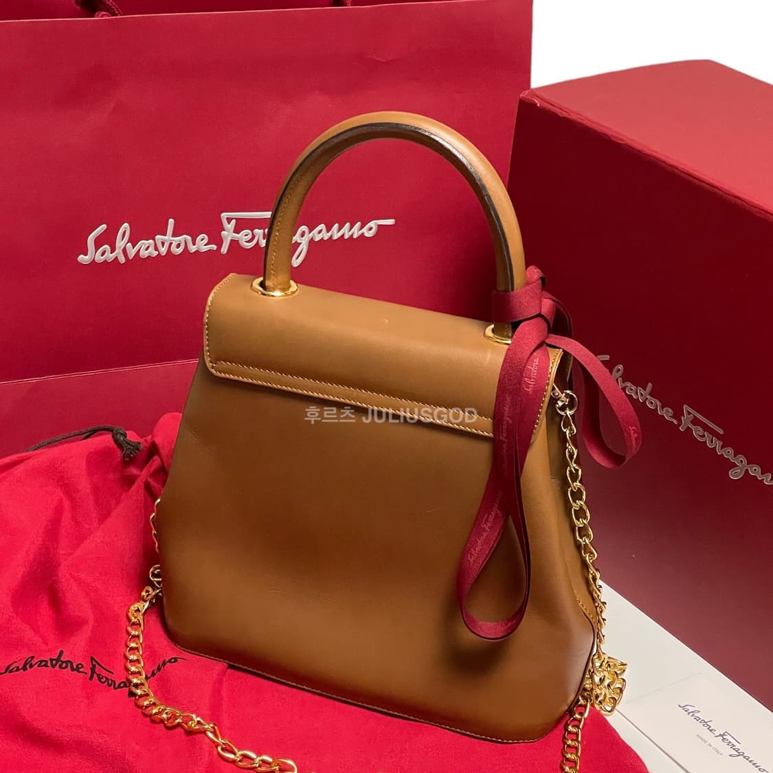 [정품/OS] Ferragamo 페라가모 레더 토트백 체인 크로스백 상품이미지6