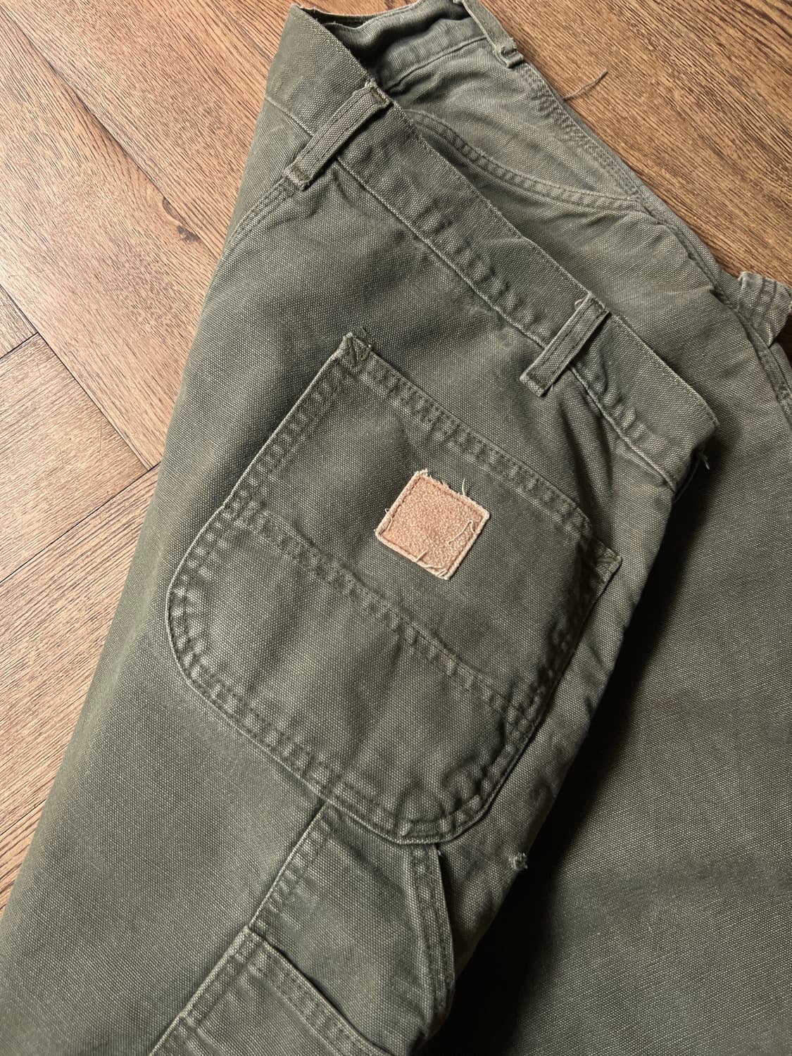 [36]칼하트 USAMade 더티워싱 모스그린 싱글니 체크라이닝 워크팬츠 상품이미지7