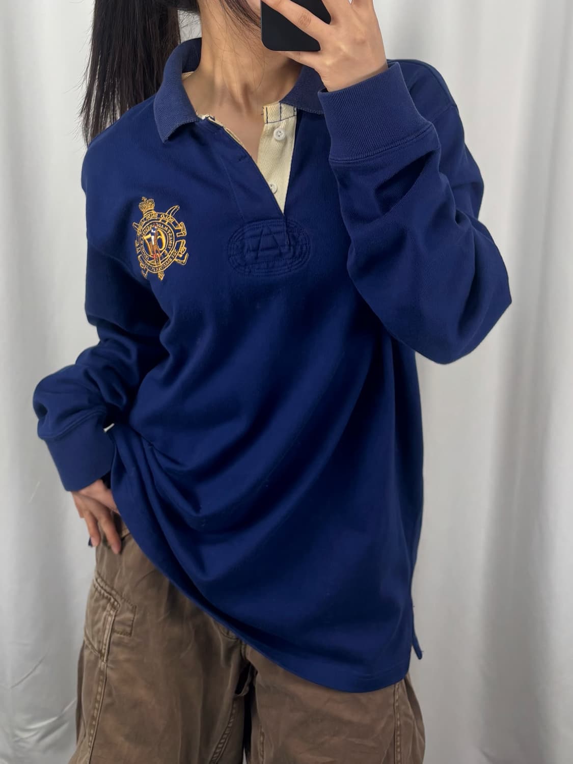 폴로 크레스트 자수 블루 긴팔 카라티 상품이미지1