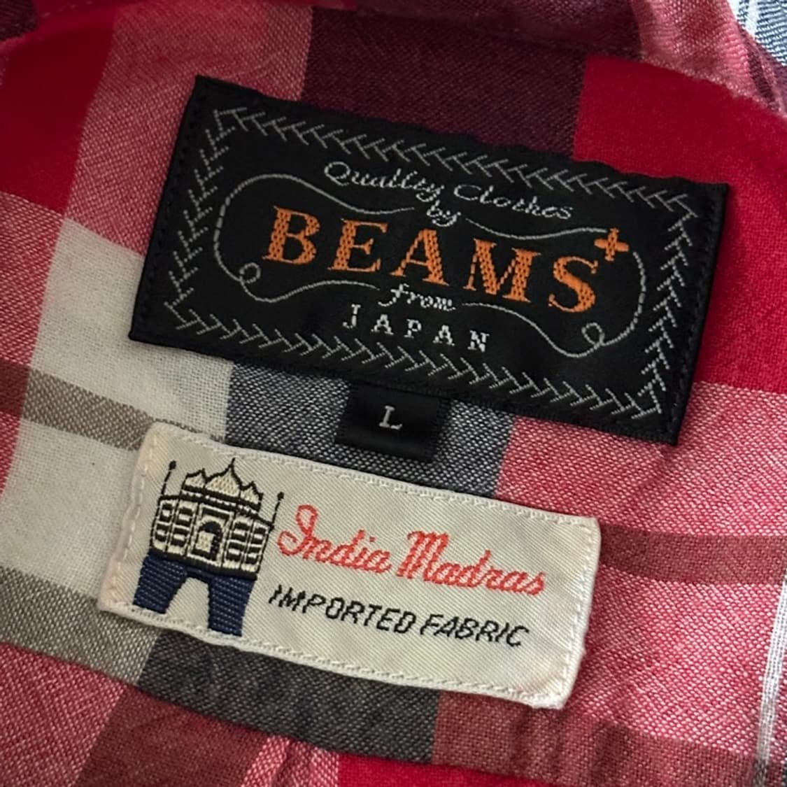 BEAMS+ 빔즈플러스 풀오버 버튼 다운 마드라스 체크 셔츠 L 사이즈 상품이미지5
