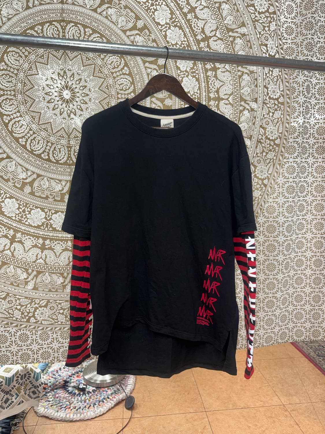 스트라이프 반팔 레이어드 긴팔 티  상품이미지4