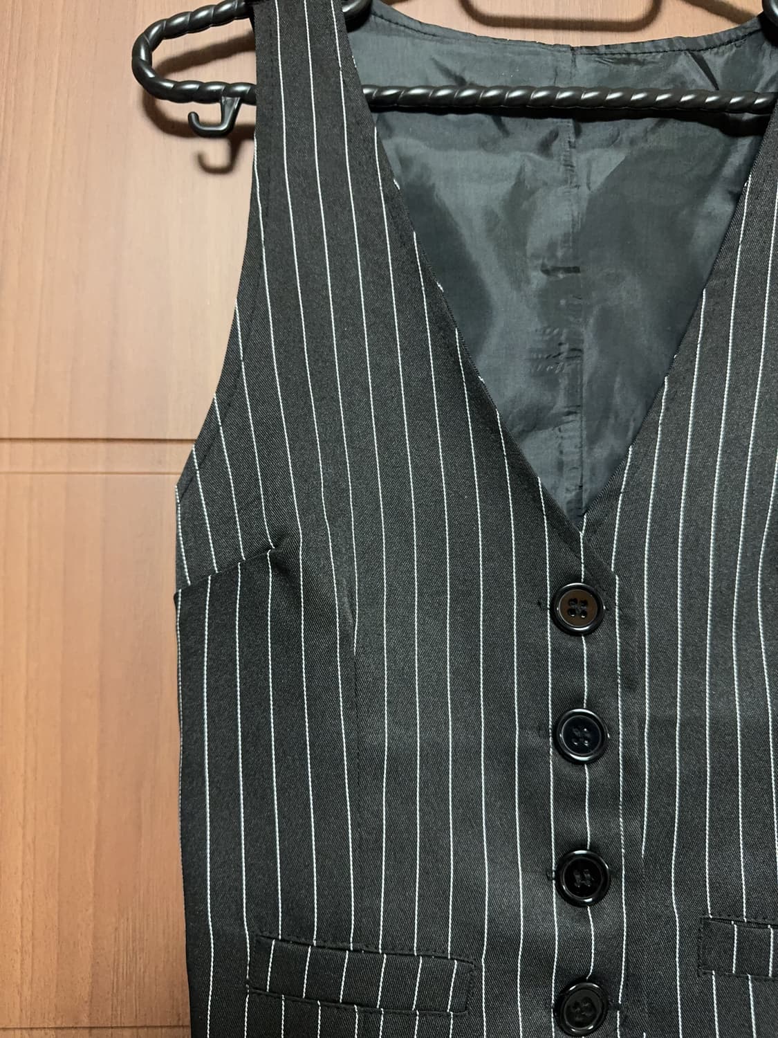 빈티지 블랙 핀터깔 스트라이프 정장 조끼 베스트 상품이미지2