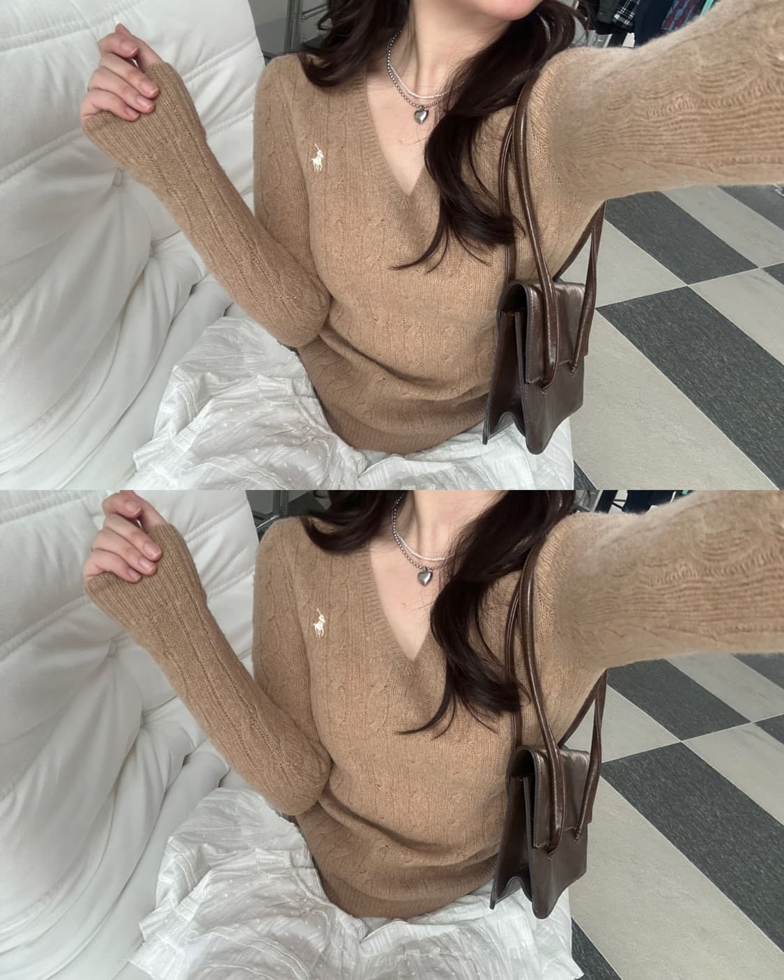 폴로 랄프로렌 울 캐시미어 카멜 V넥 케이블 니트  상품이미지8