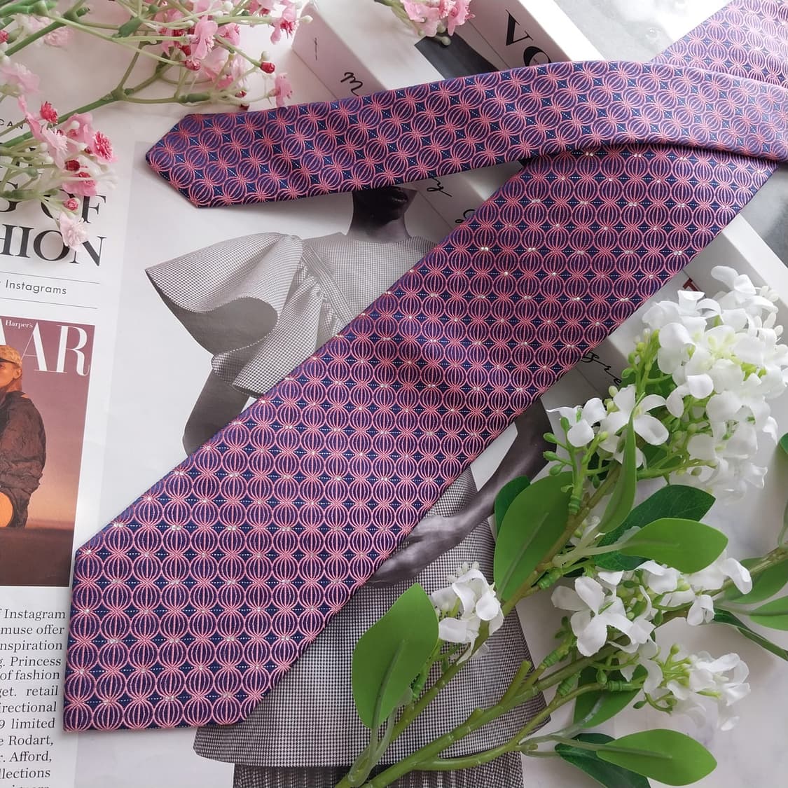 레노마 실크 핑크 서클 패턴 넥타이 8cm A+등급 K2383 상품이미지3