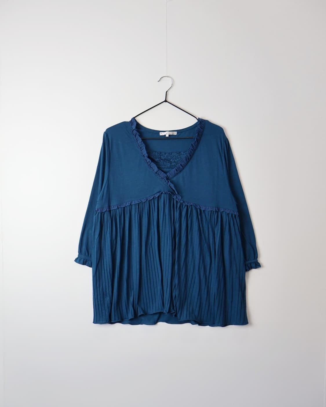  Jpn Deep Blue Pleated Peplum Blouse 상품이미지5