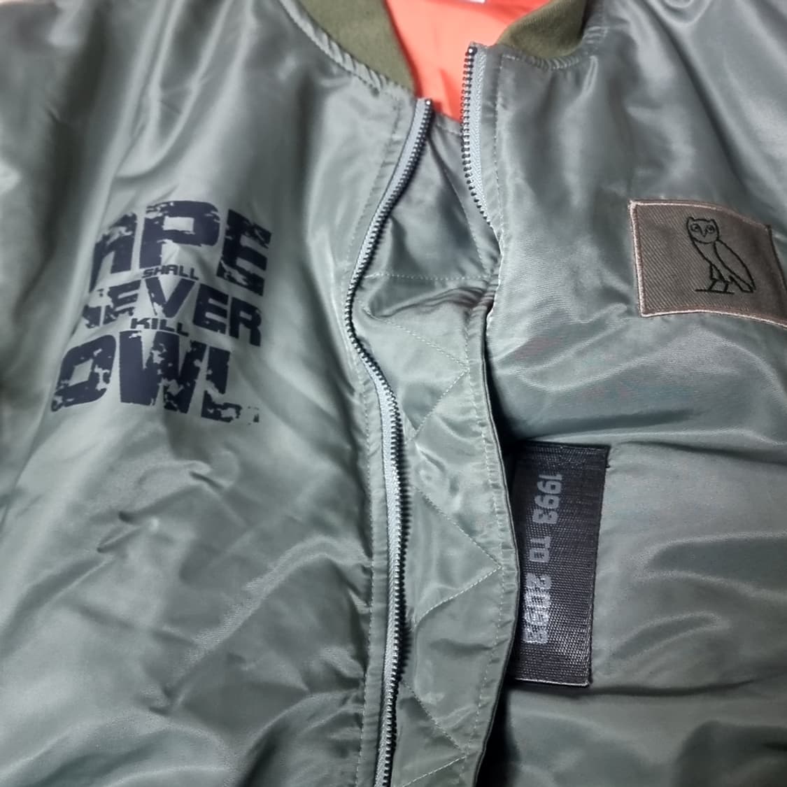 베이프 x OVO 콜라보 봄버 자켓 카키 ma-1 (100) 상품이미지2