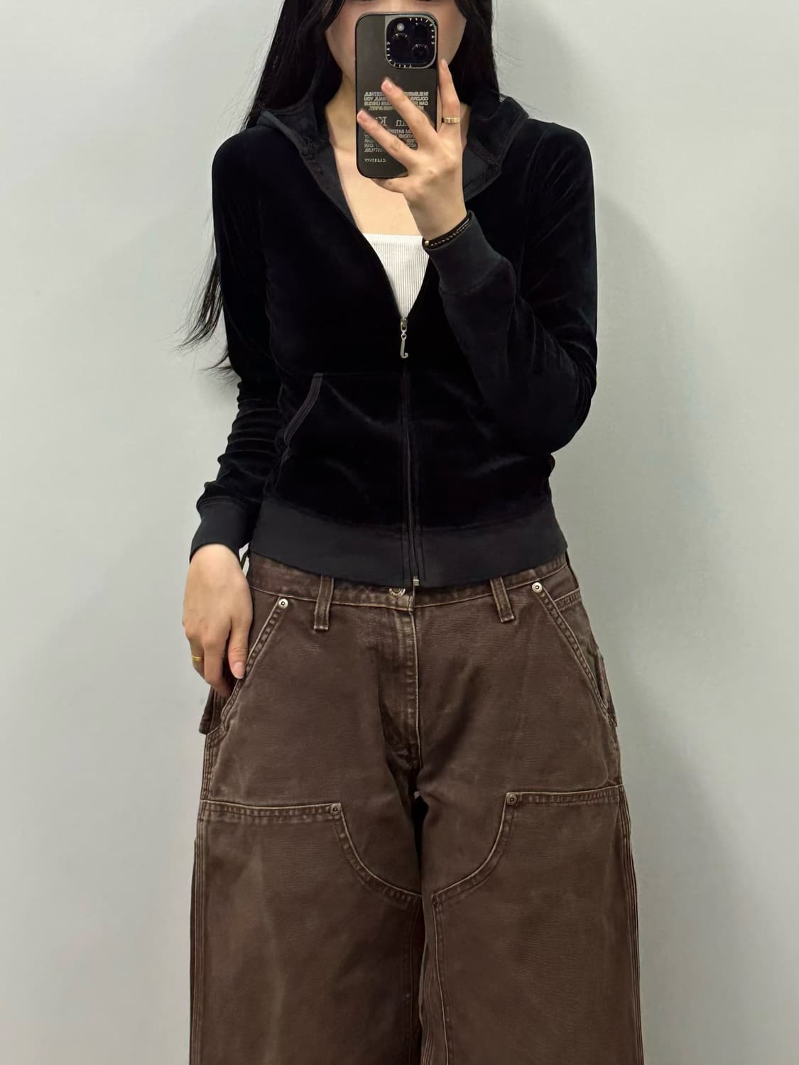 Vintage 빈티지 벨루어 블랙 후드집업 상품이미지1