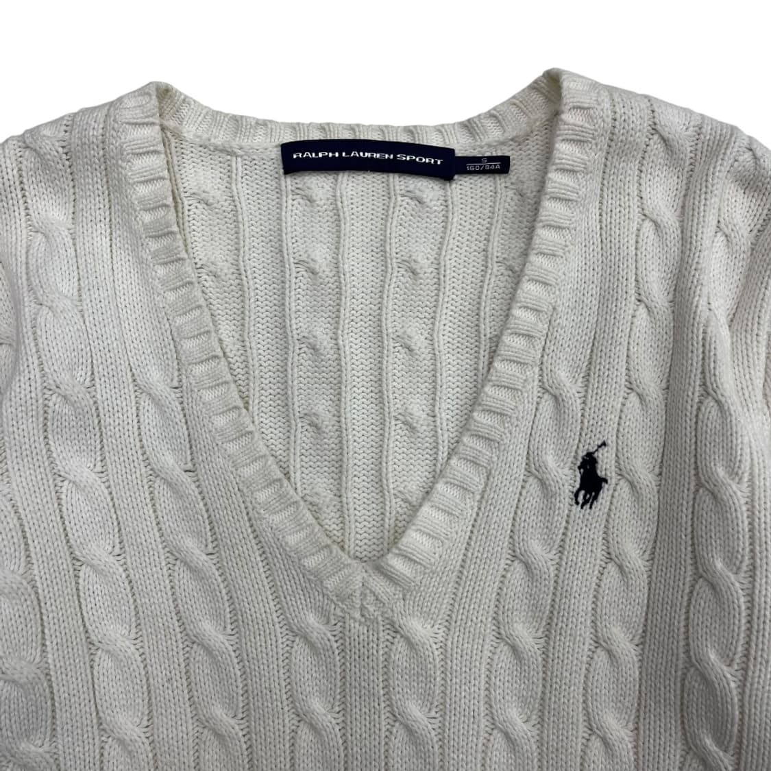 폴로 랄프로렌 네이비포니 화이트 꽈배기 브이 니트 S 상품이미지4