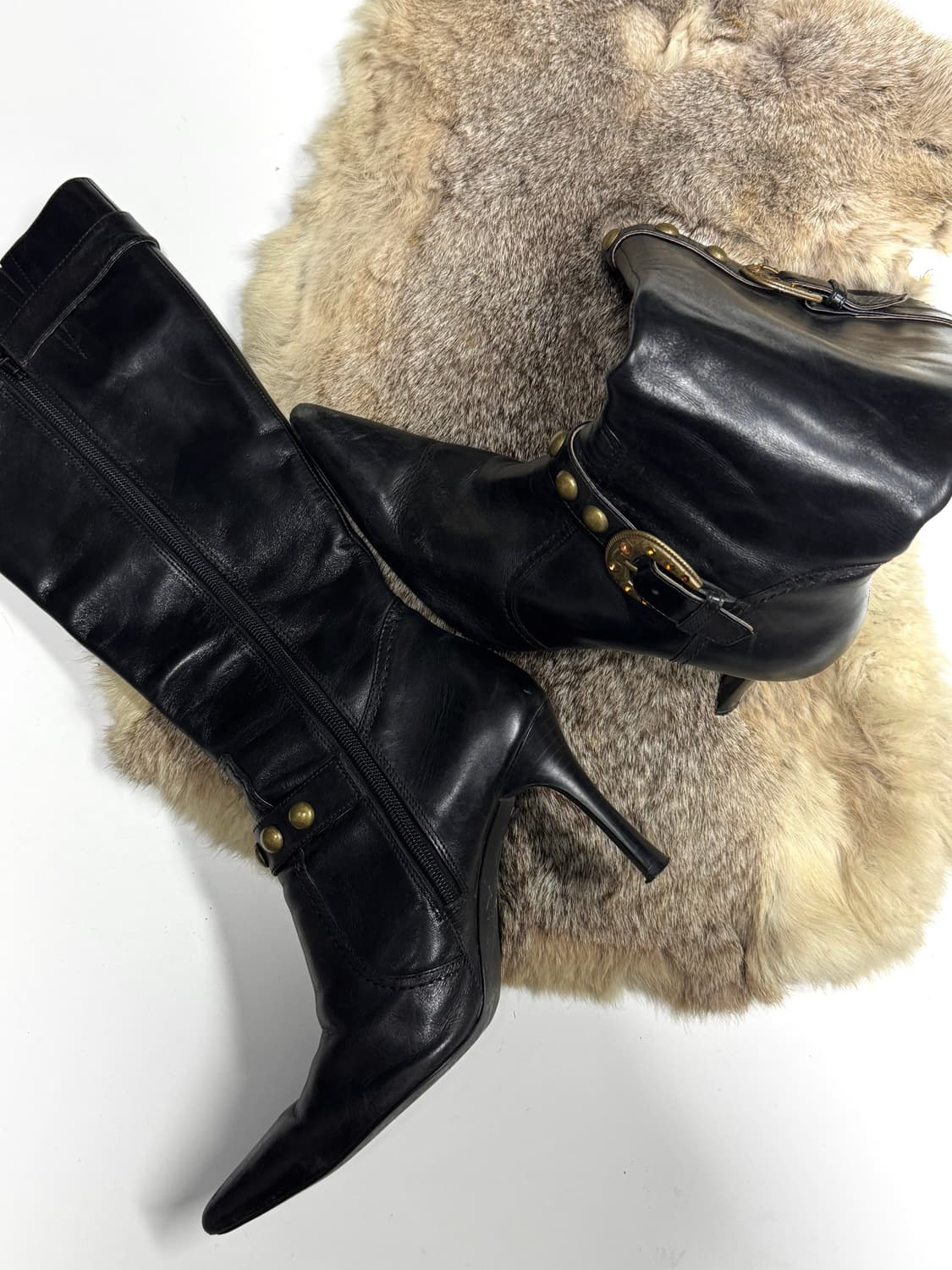 웨스턴 큐빅 스터드버클 스틸레토 부티힐  상품이미지5