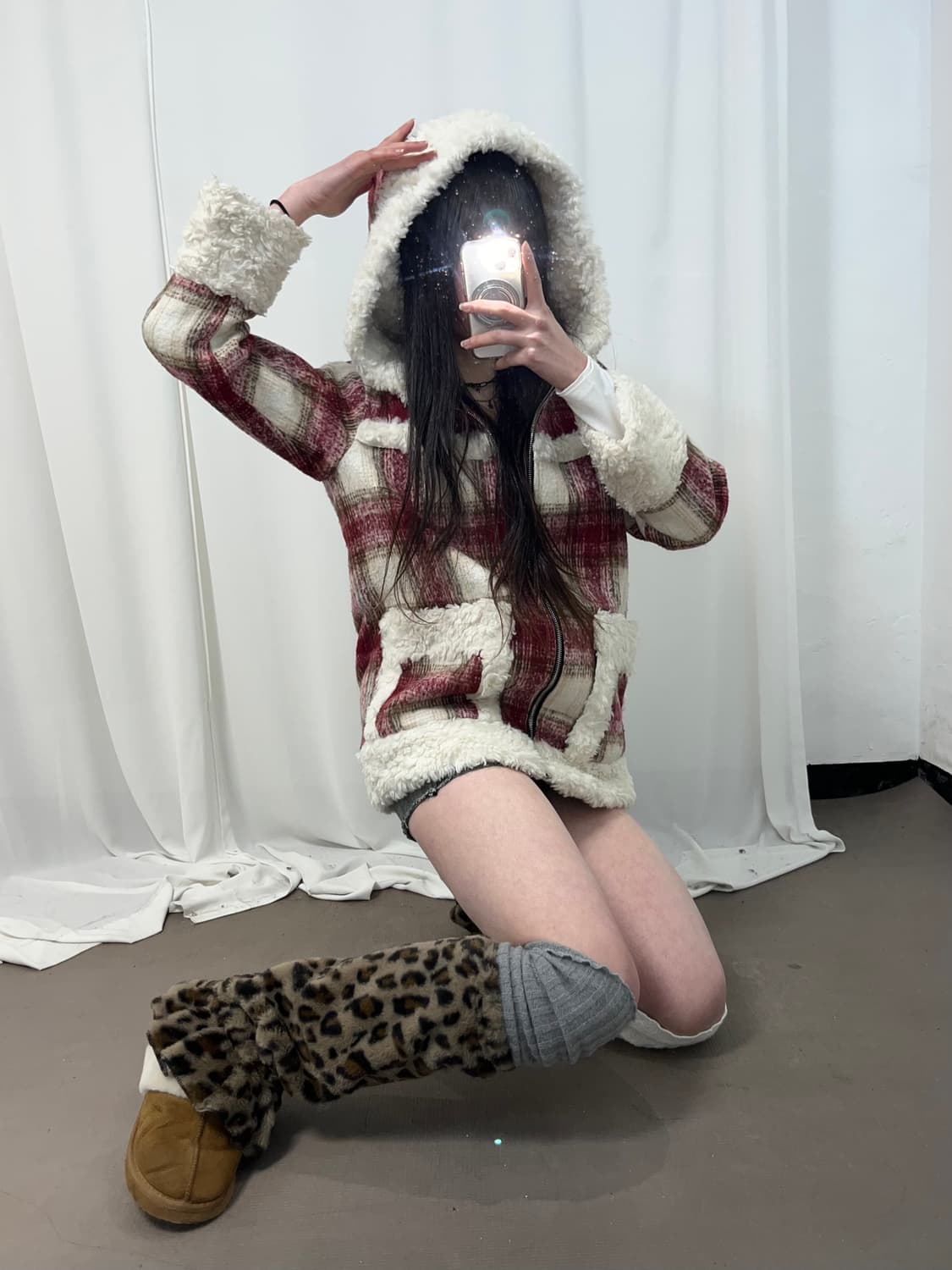 캐캐체st 후드 타탄체크 코트  상품이미지6