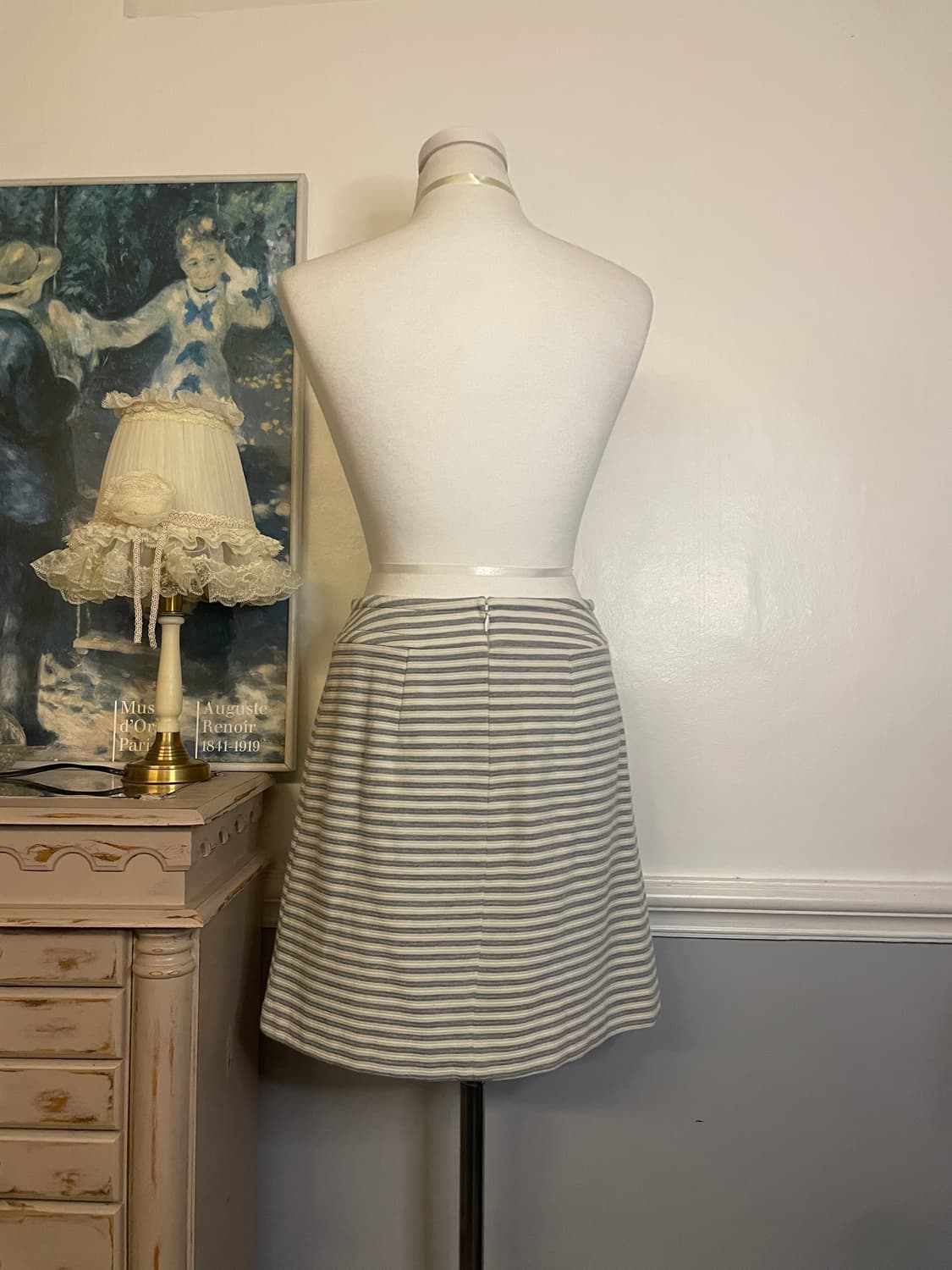 white gray stripe button midi skirt(size 상품이미지3