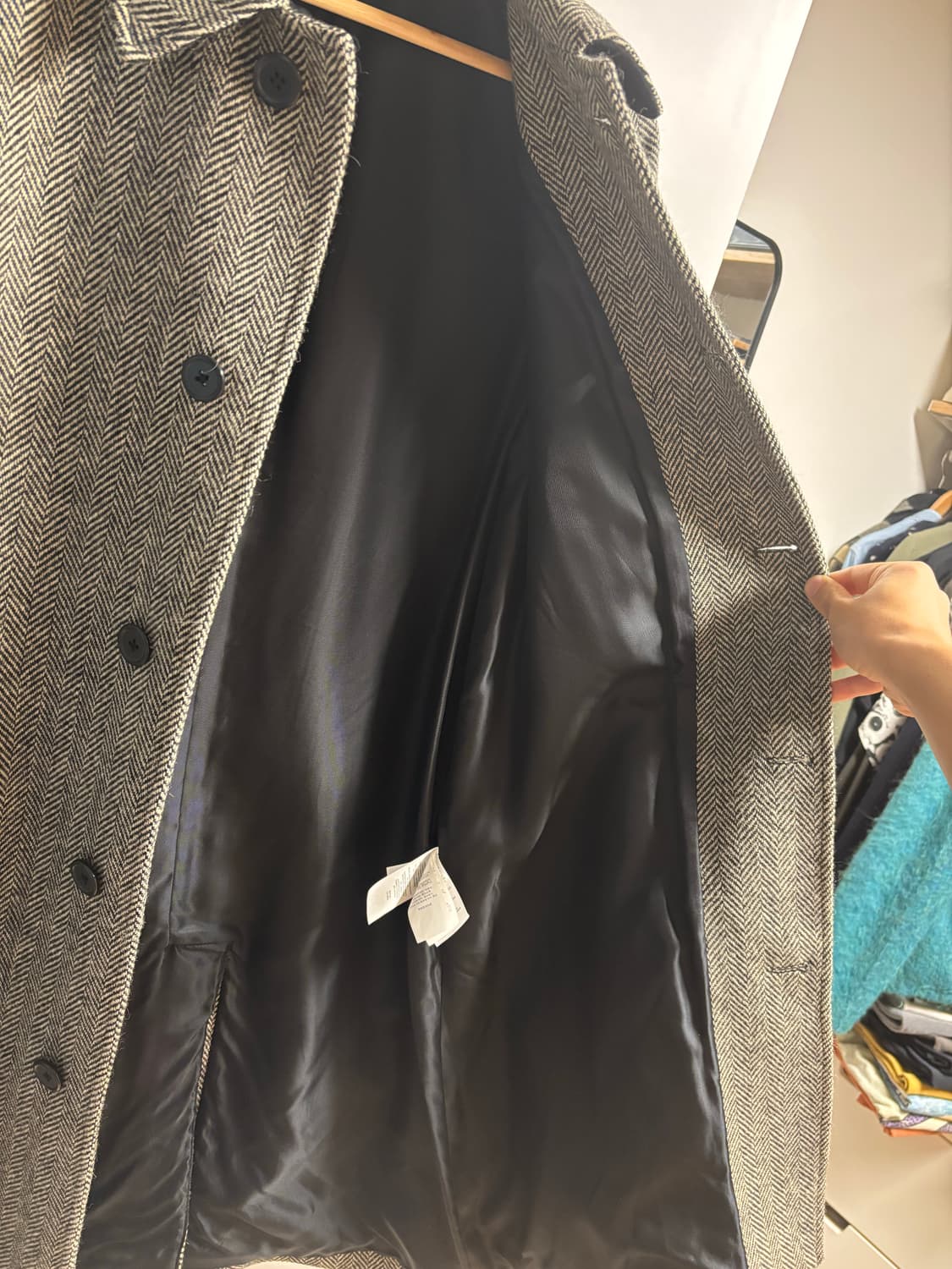 [38R] 폴로랄프로렌 헤링본 발마칸코트 블랙/크림 상품이미지7