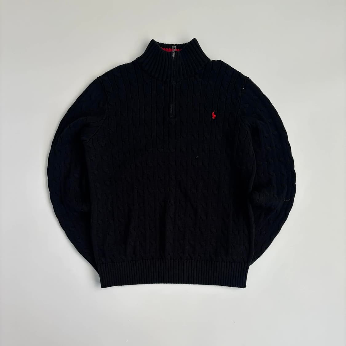 폴로 랄프로렌 신형 큐알택 블랙 케이블 하프집 코튼 니트 반집업(XL) 상품이미지3