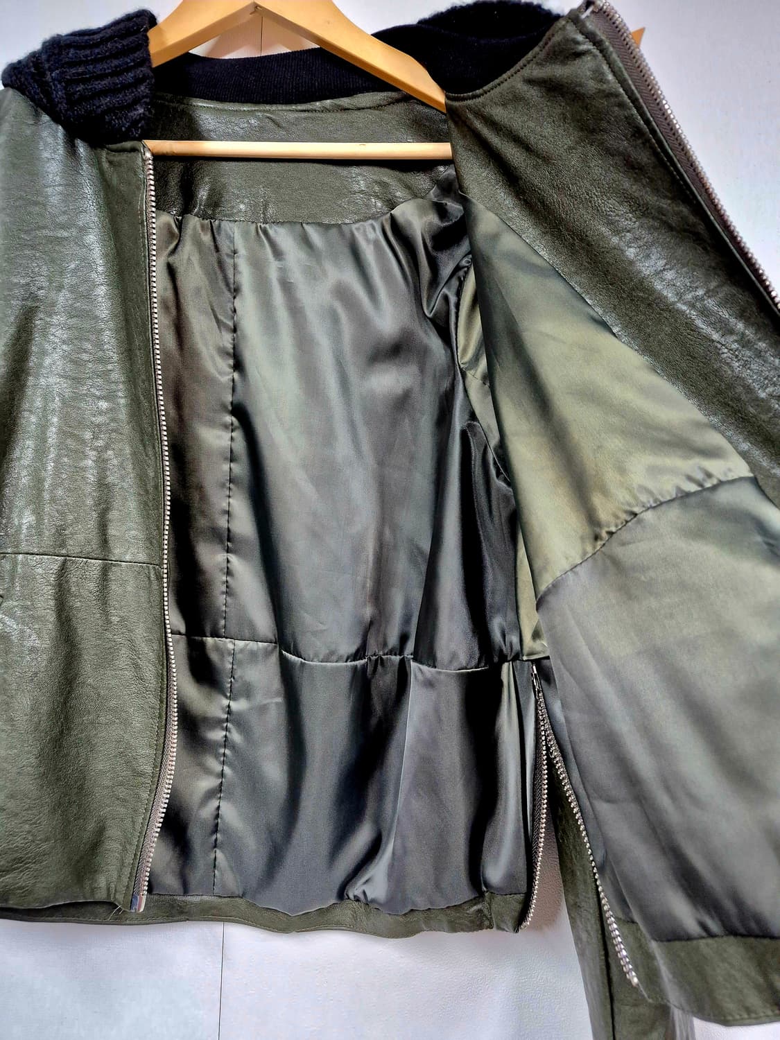 공용 크롬장식 니트후드 춘추  가죽자켓 상품이미지6