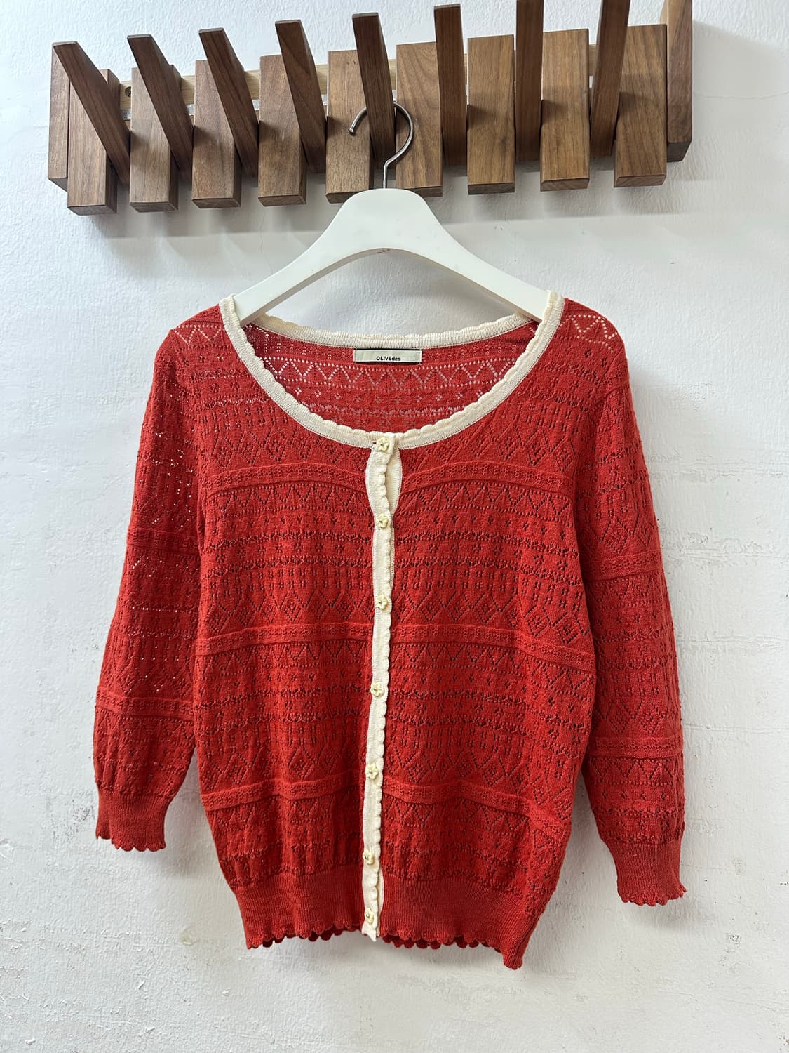 일본빈티지 OLIVE des OLIVE 플라워 버튼 펀칭 니트가디건 상품이미지1