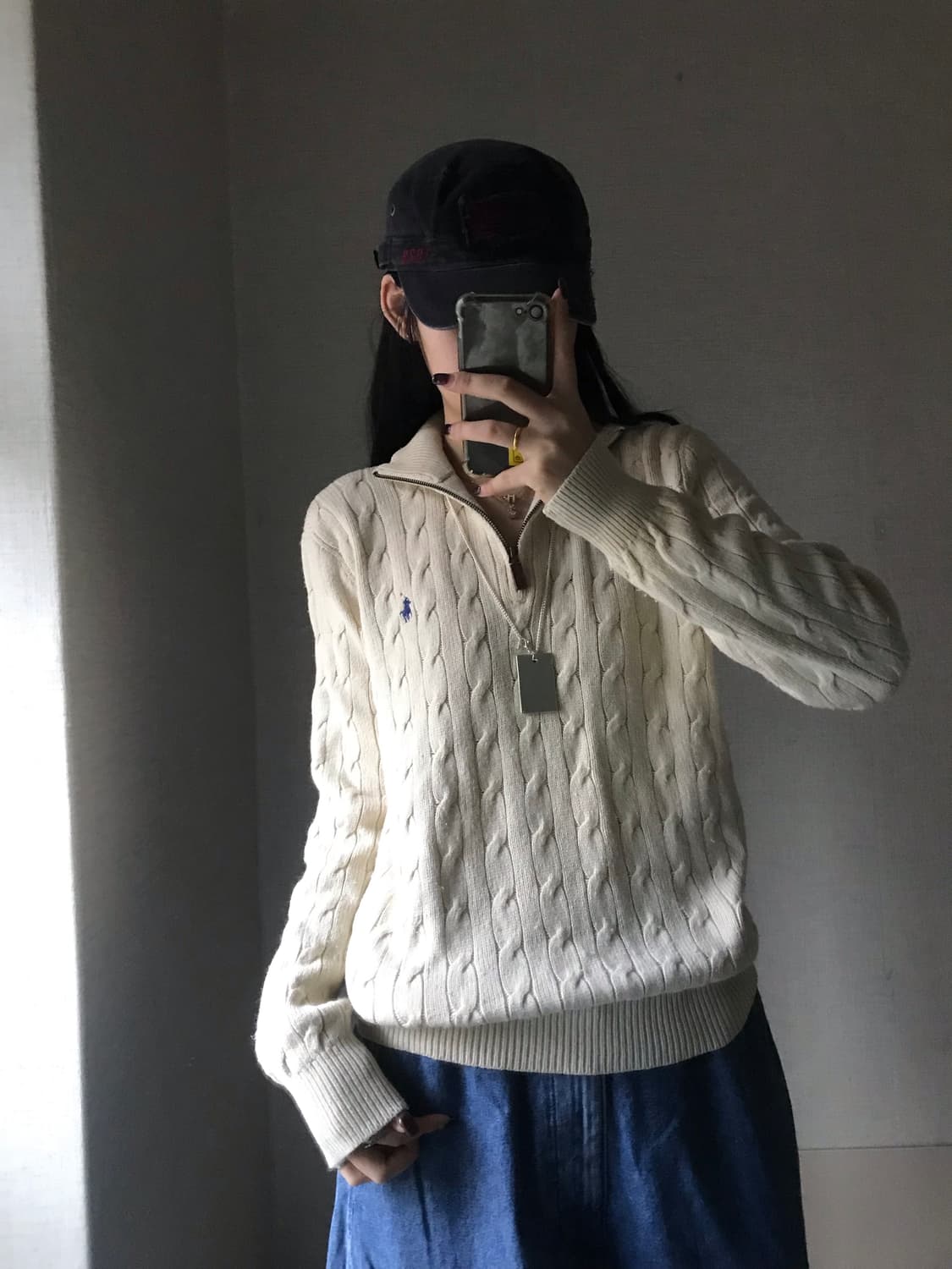 폴로 아이보리 니트 반집업 상품이미지5