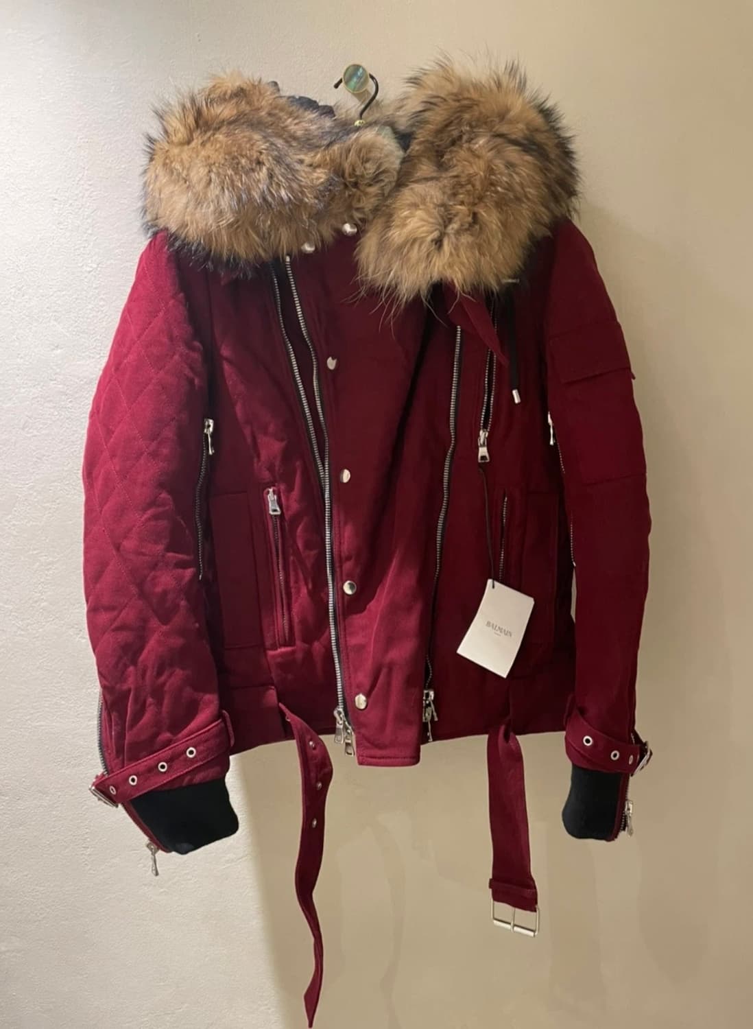 발망 라쿤 퍼 트리밍 후드 바이커 자켓 상품이미지5