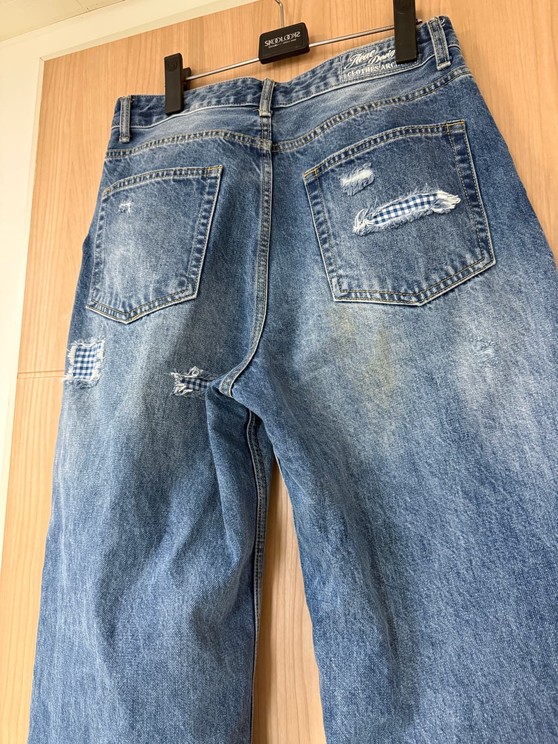 에이이에이이 체크 패치워크 데님 팬츠 미드 블루 1사이즈 상품이미지4