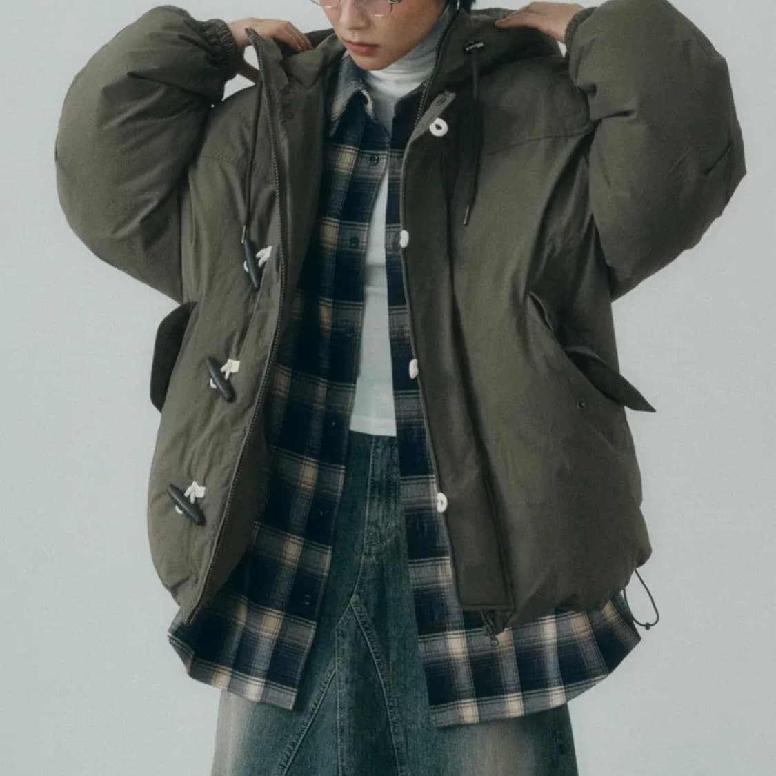 코드그라피 더플 후드 패딩 카키 상품이미지3