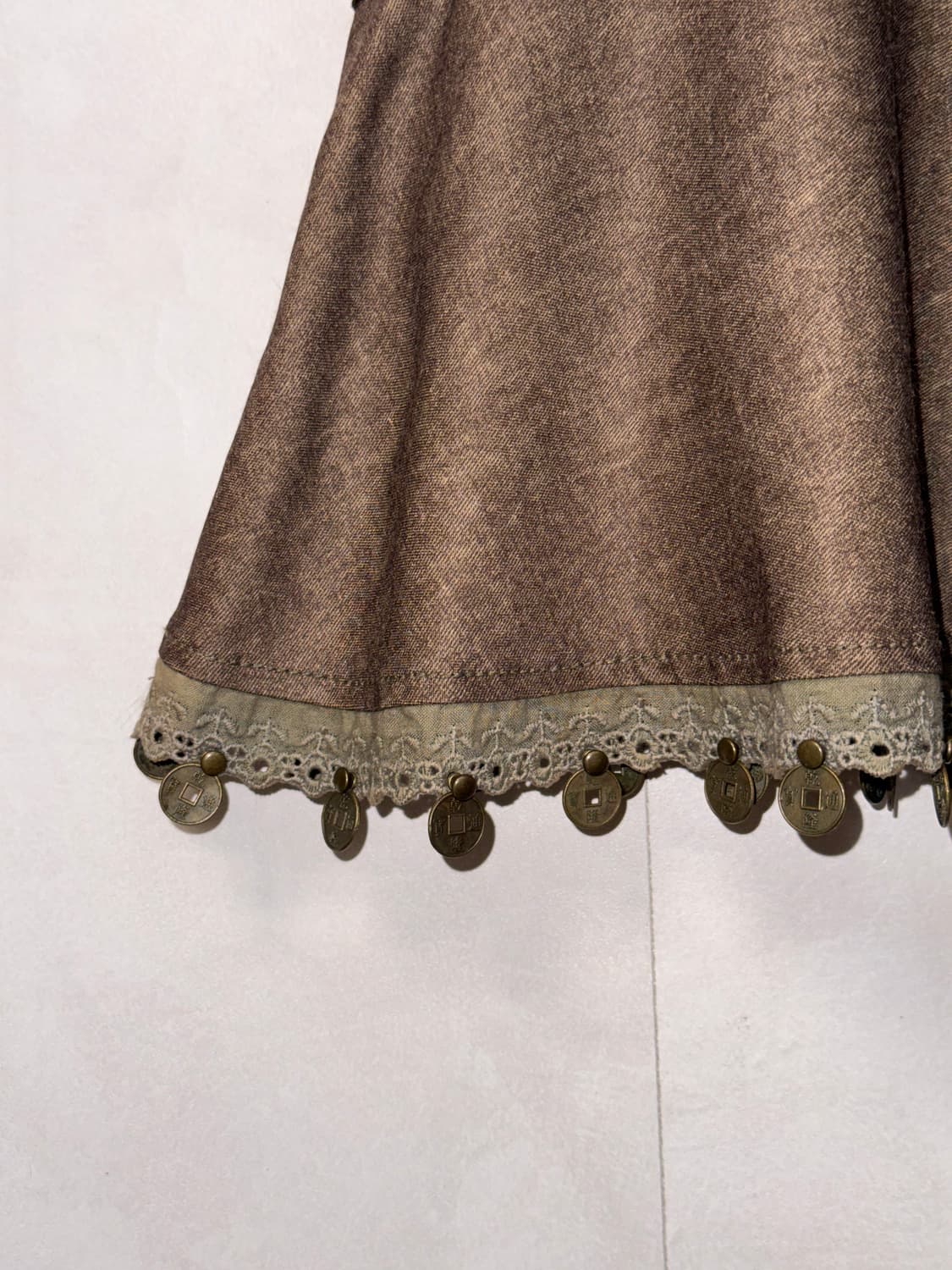 Brown oriental detail laceup flare skirt 상품이미지3