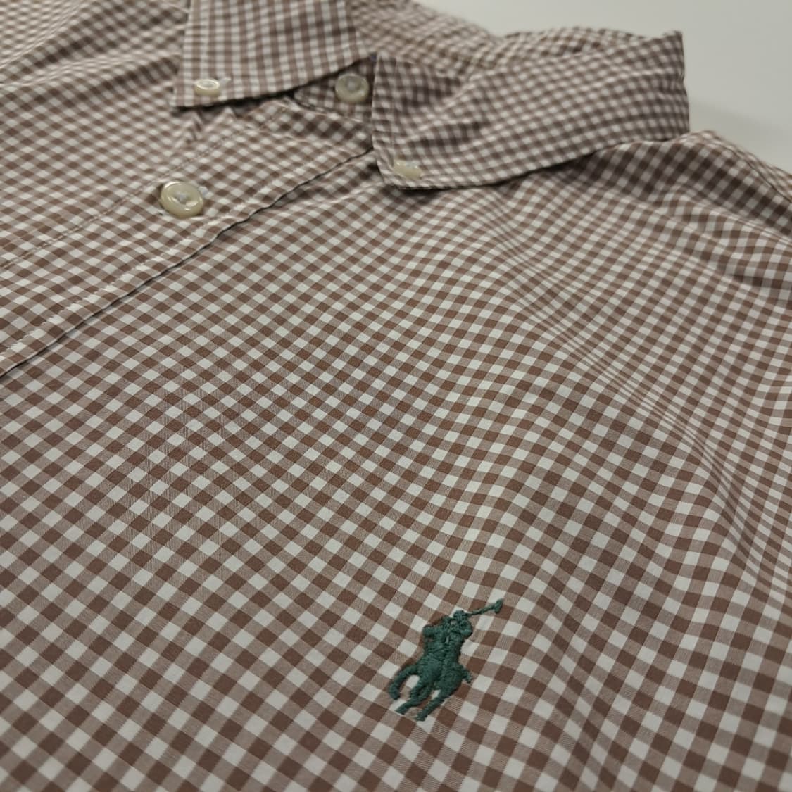 CK827 XL 폴로 브라운 마이크로 깅엄체크 반팔 셔츠 남방 상품이미지4