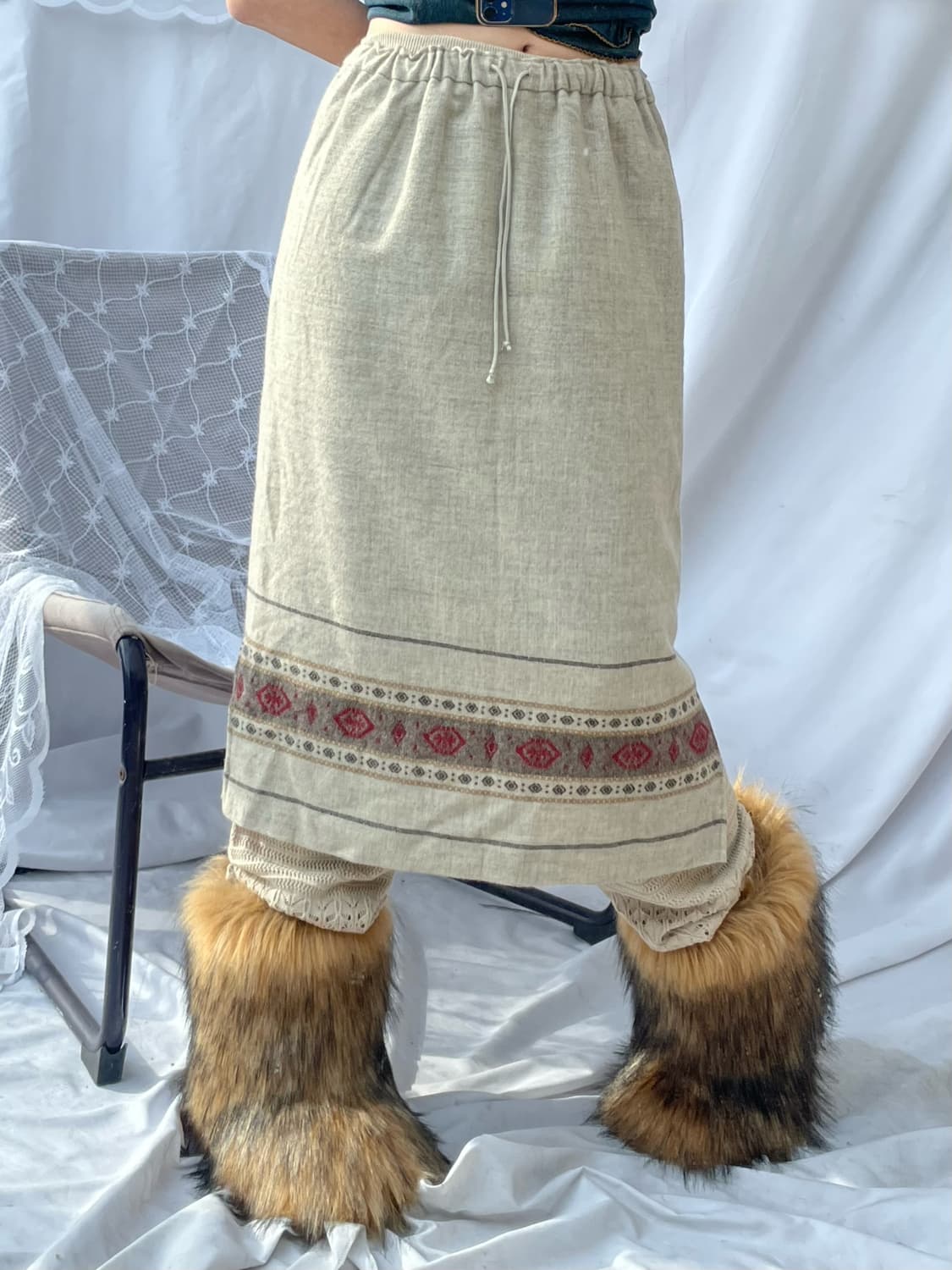Pattern detail oatmeal skirt 상품이미지3