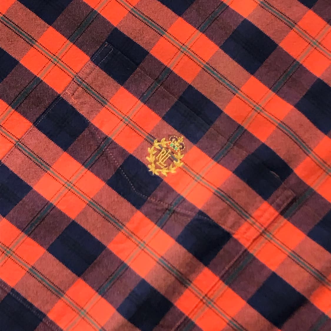 랄프로렌 그린 라벨 네이비 오렌지 타탄 체크 옥스포드 셔츠 남성 115 상품이미지4