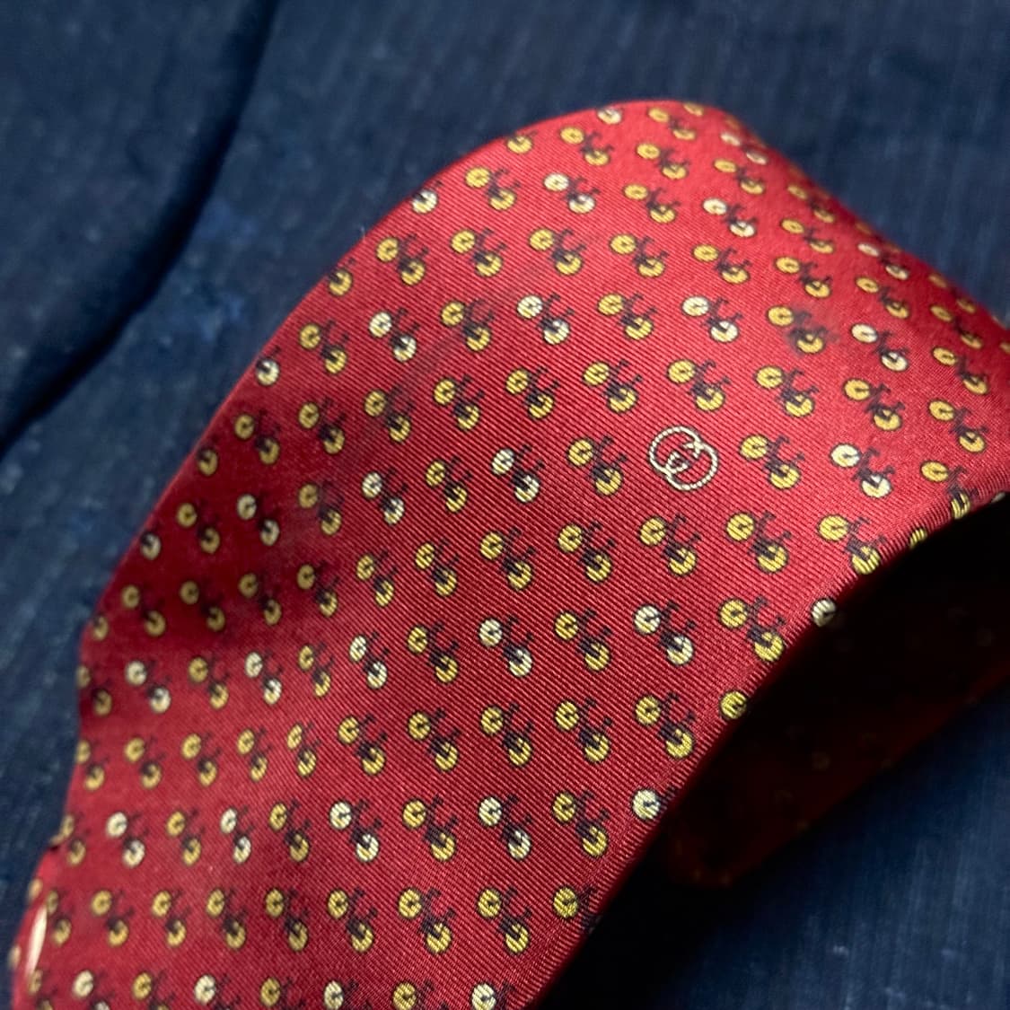 80's 구찌 바이시클 패턴 실크 타이 상품이미지2