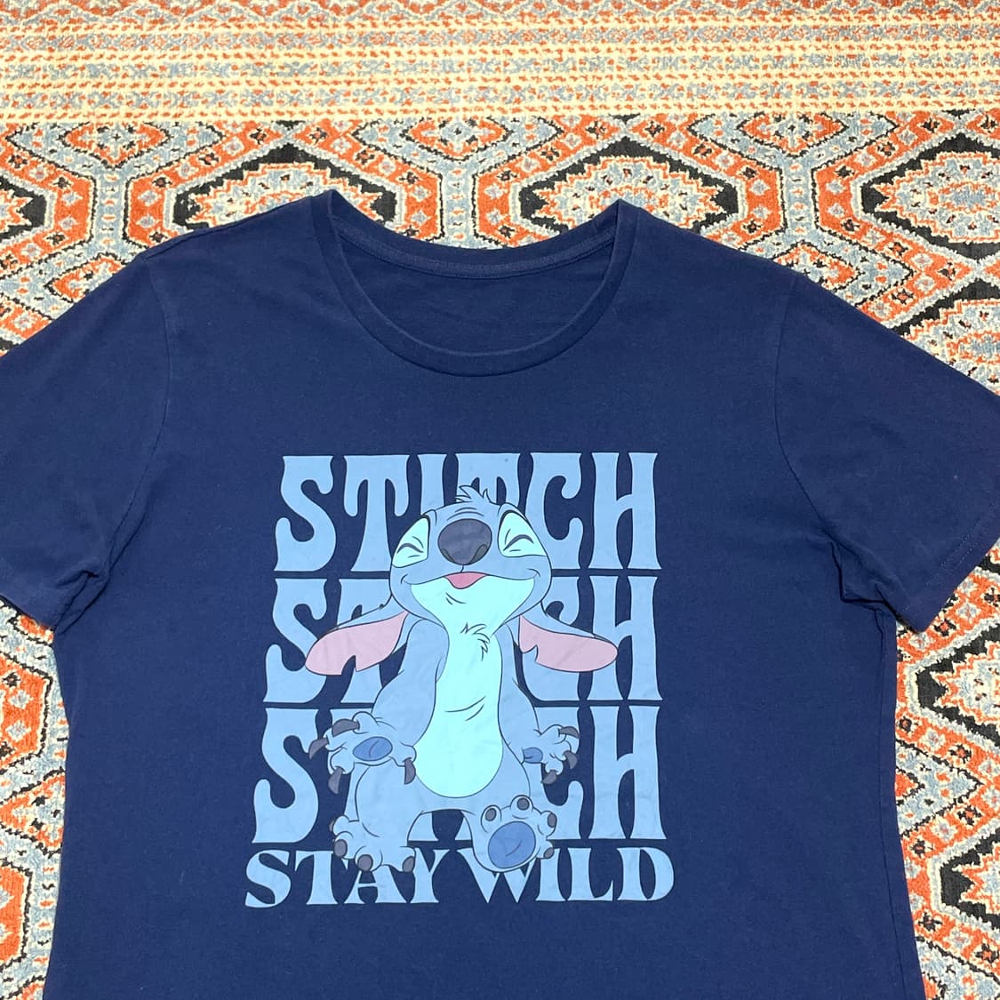  빈티지 스티치 캐릭터 네이비 반팔 티셔츠 여성L 상품이미지2