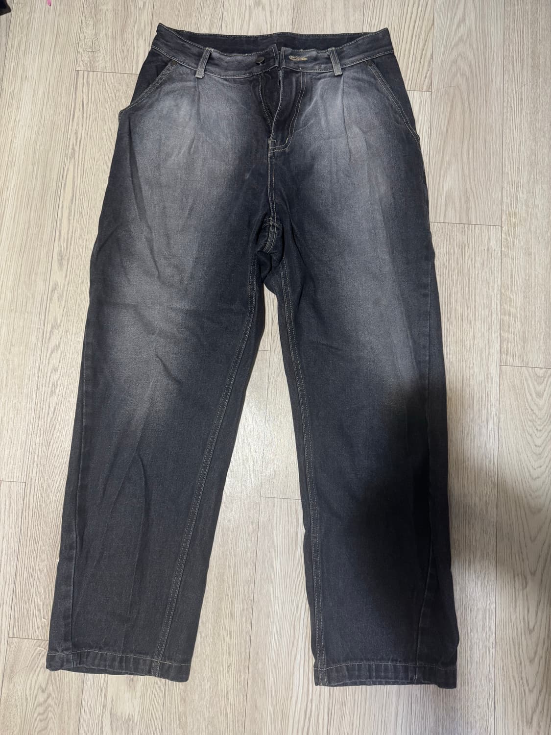 제멋 베이퍼 와이드 데님 팬츠 블랙 상품이미지6