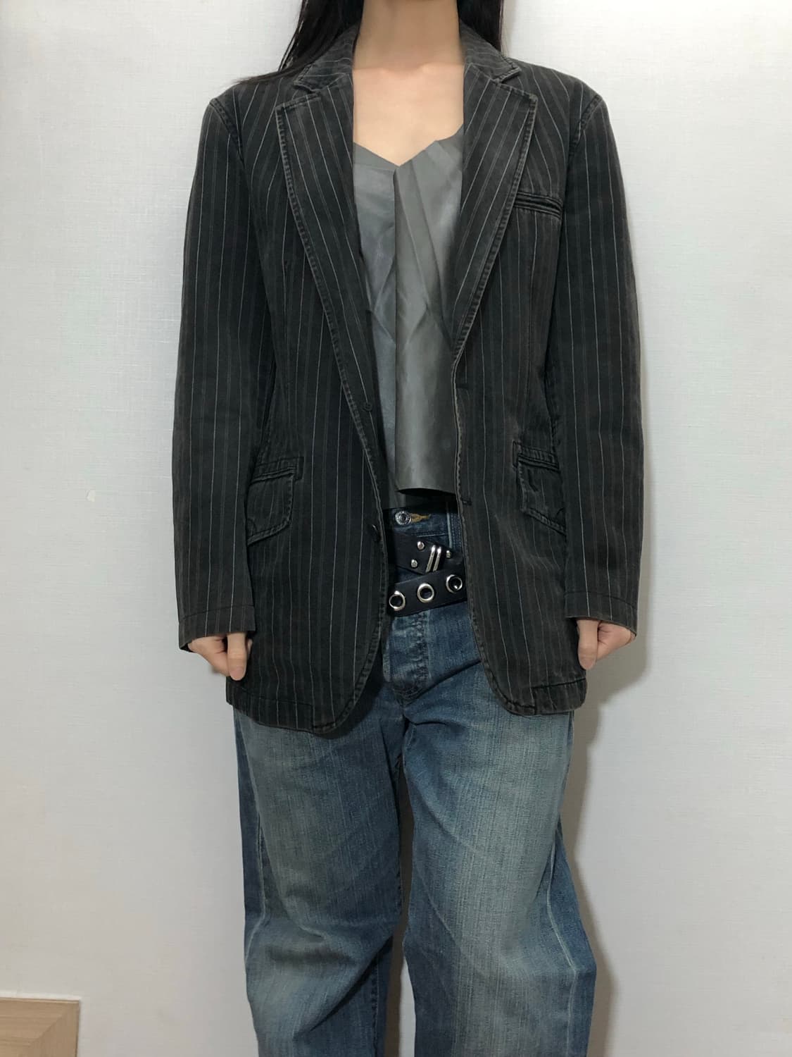 빈티지 빈폴 그레이 스트라이프 자켓 상품이미지4