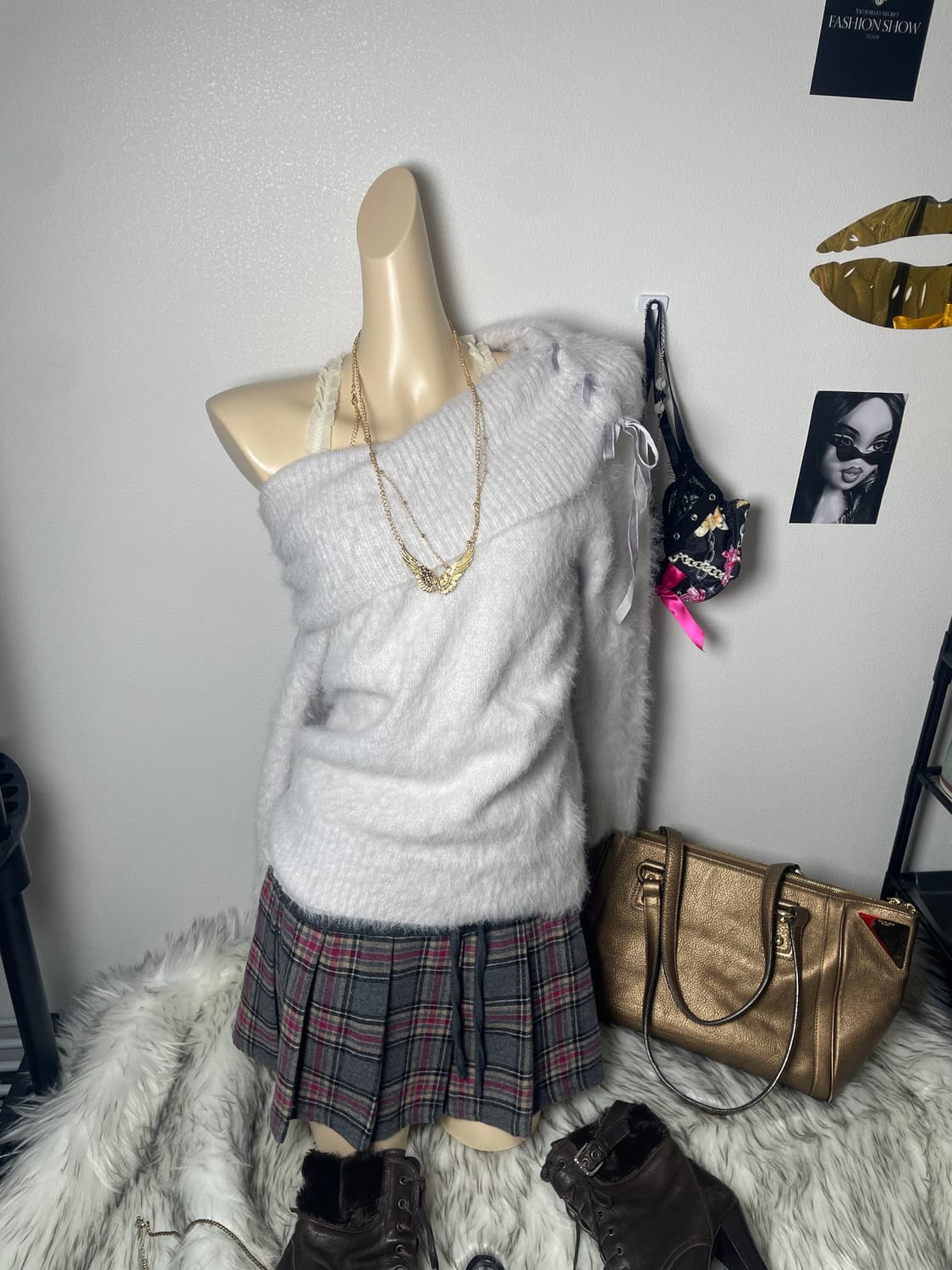 빈티지 연보라 리본 아일렛 앙고라니트 상품이미지1