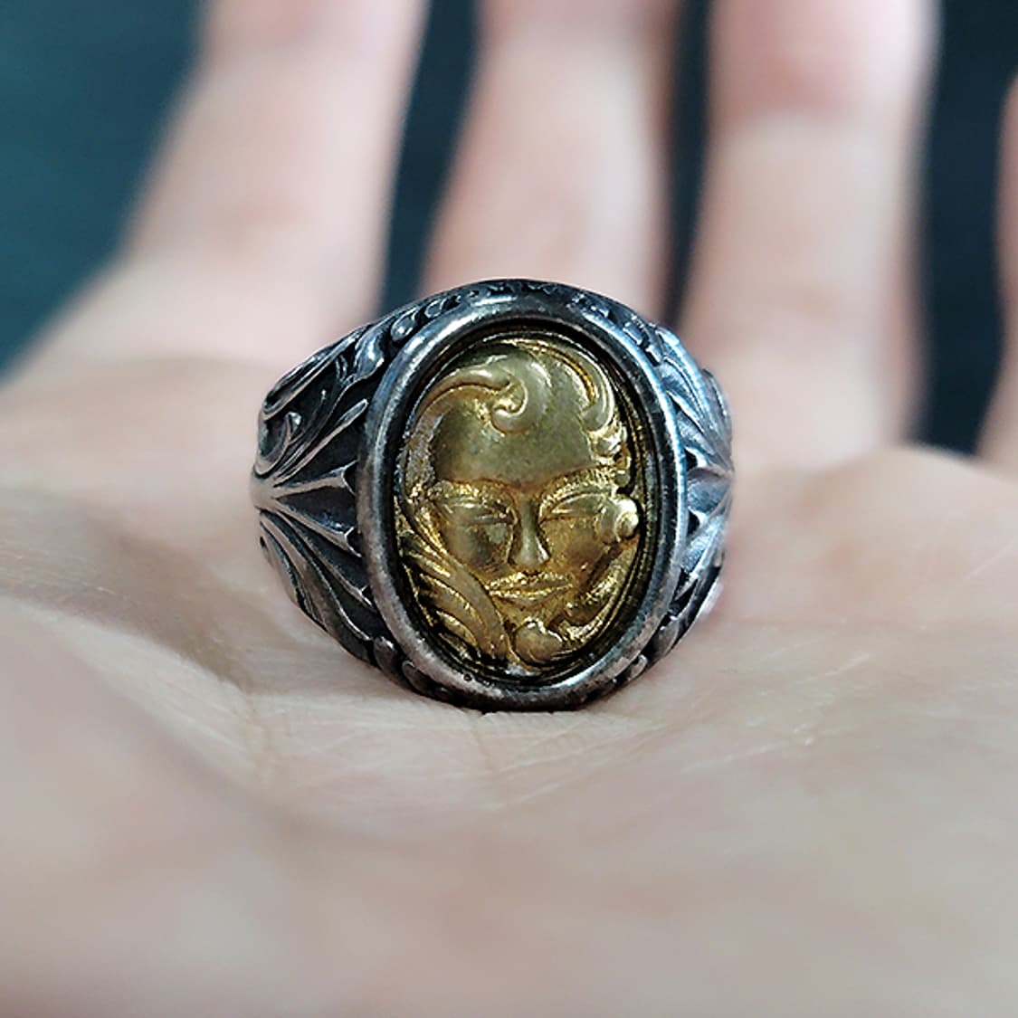 Vael 실버 남자 엔틱 빈티지 명품 가면 조각 얼굴 반지 상품이미지6