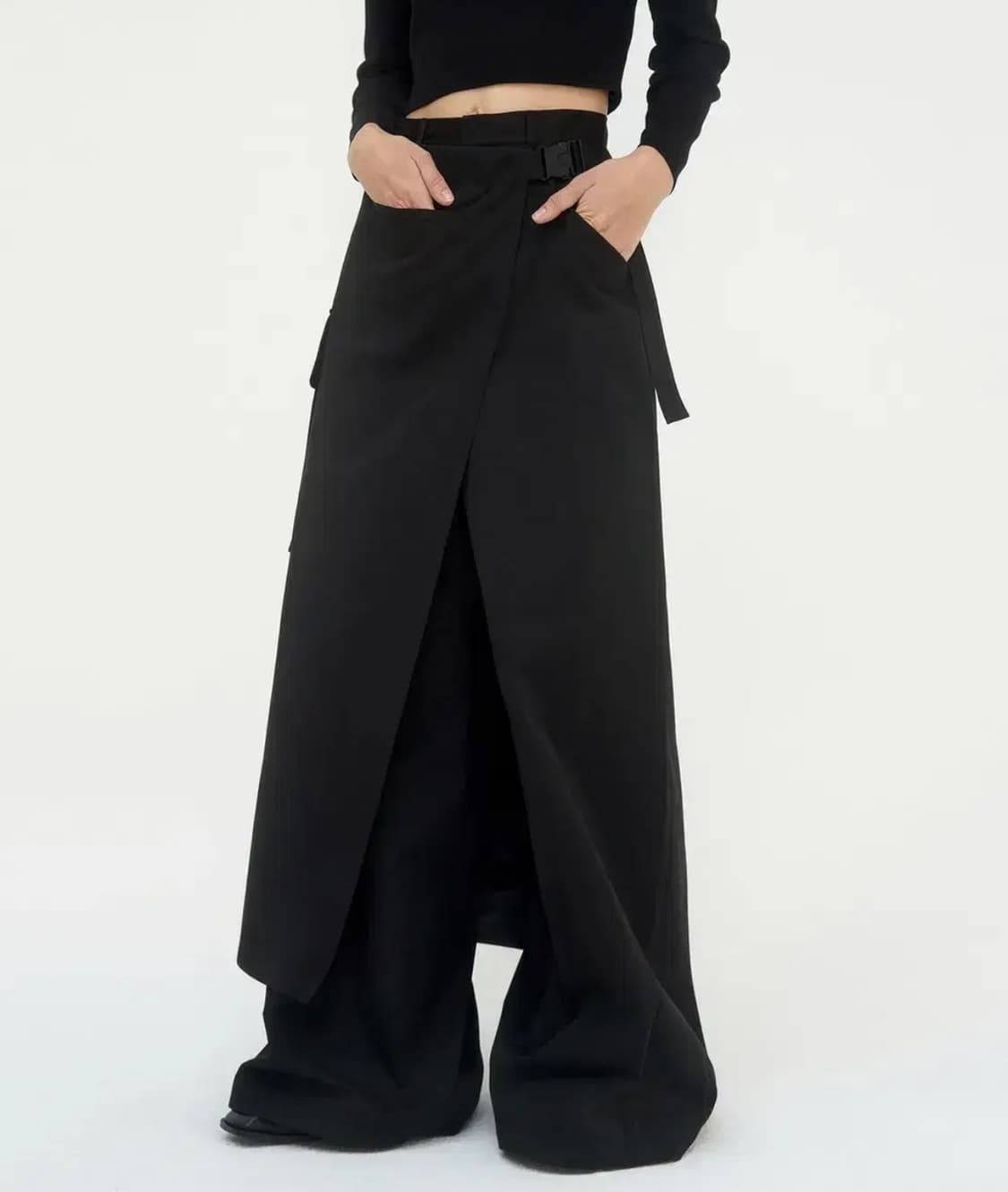 트리밍버드) 카고 벨티드 랩 스커트 팬츠 BK 3 상품이미지2