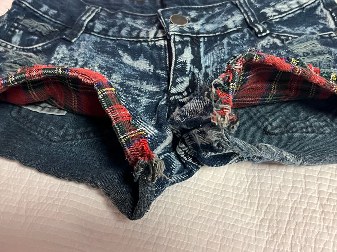 빈티지 펑크 락시크 체크 워싱 데님 반바지 숏츠 상품이미지3