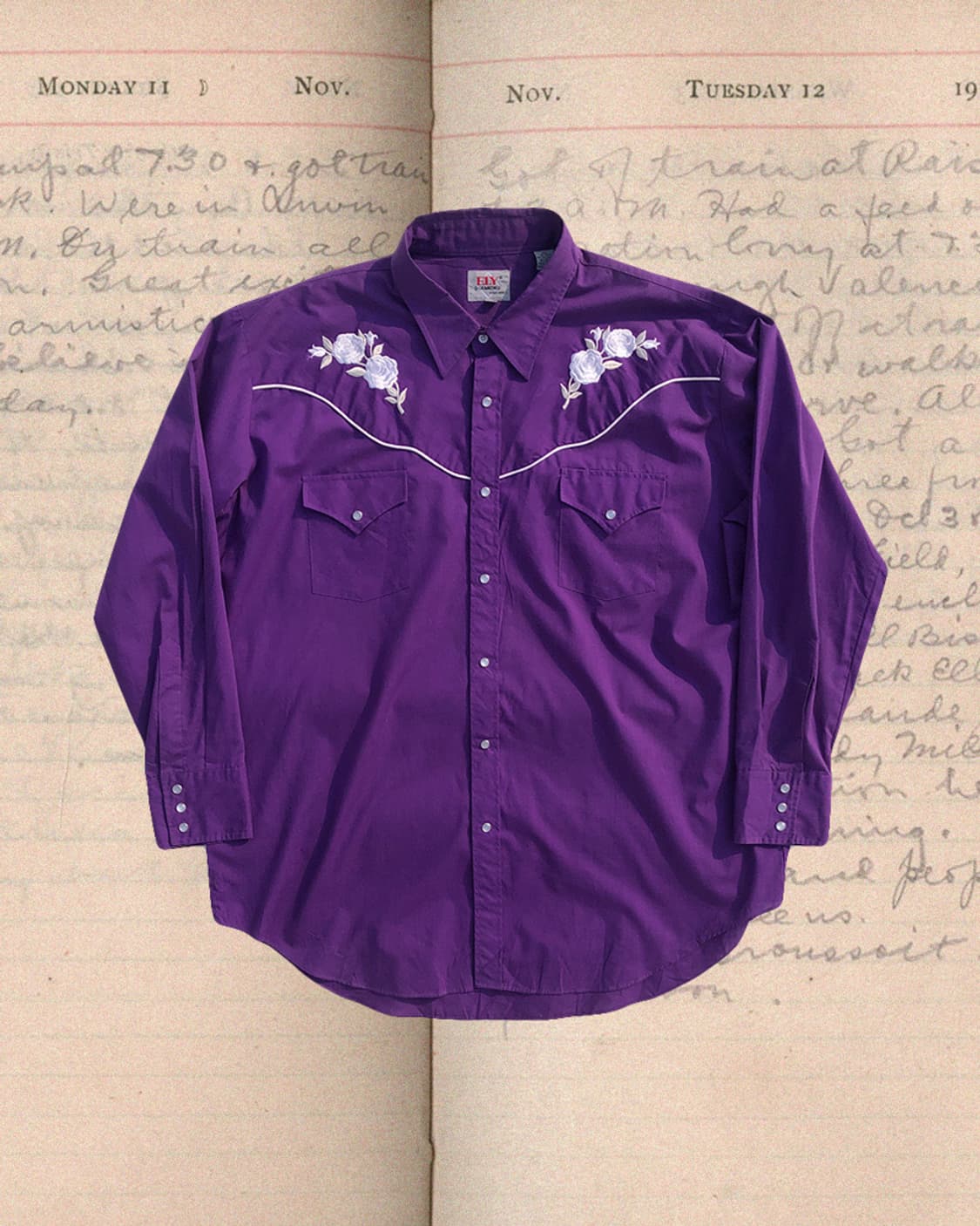 빈티지 보라색 플로럴 자수 웨스턴 셔츠 상품이미지1