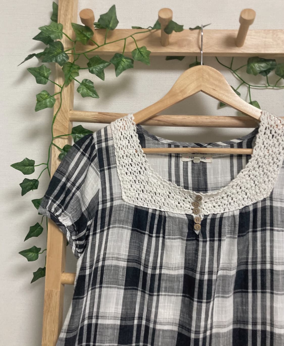 체크 크로쉐 블라우스 상품이미지2