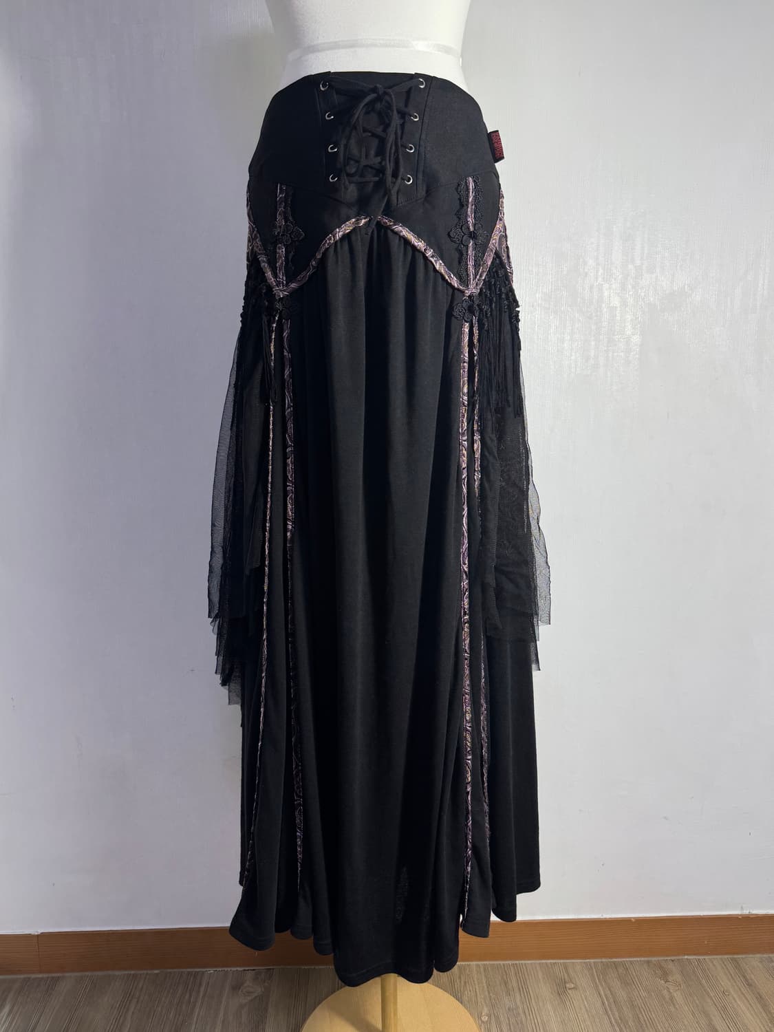 Ozz oneste 오리엔탈 레이스업 레이어드 롱 스커트 고딕 y2k 상품이미지2