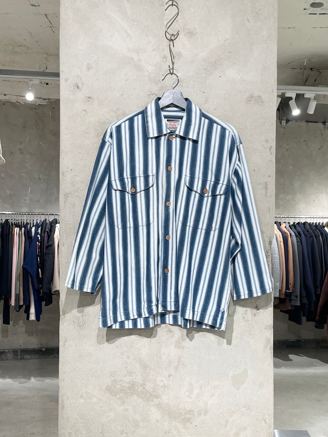 재패니즈 빈티지 블루 스트라이프 트윈 포켓 셔츠 상품이미지1